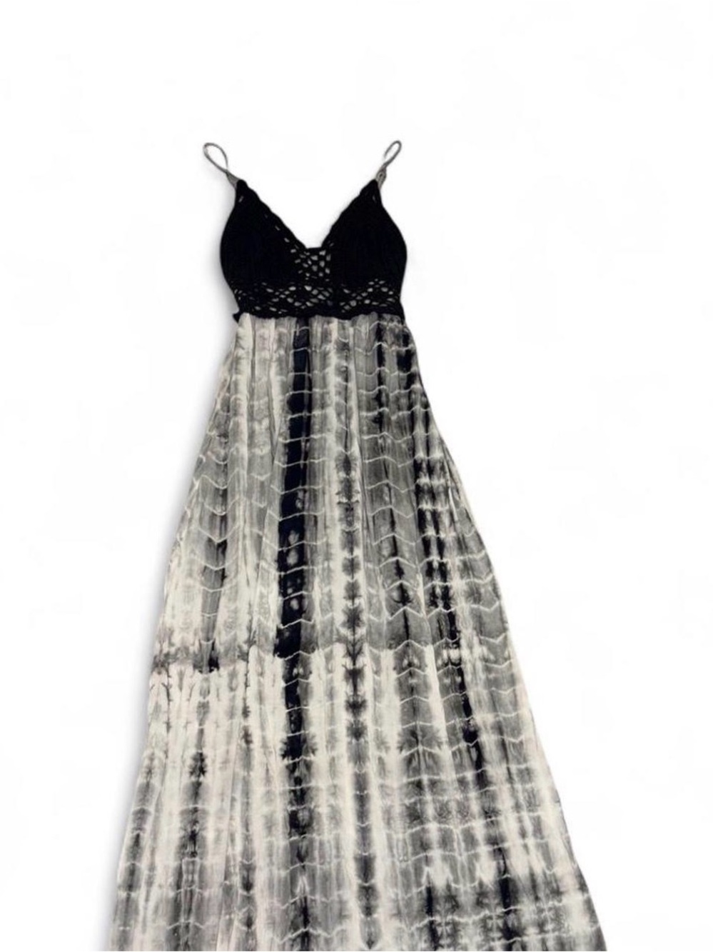 Xhilaration Black & White Tie-Dye Crochet Bodice Maxi Dress